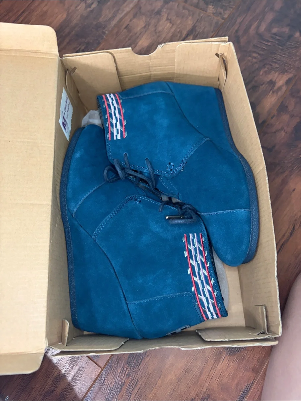 Toms Blue Suede Lace-Up Wedge Ankle Boots - Women